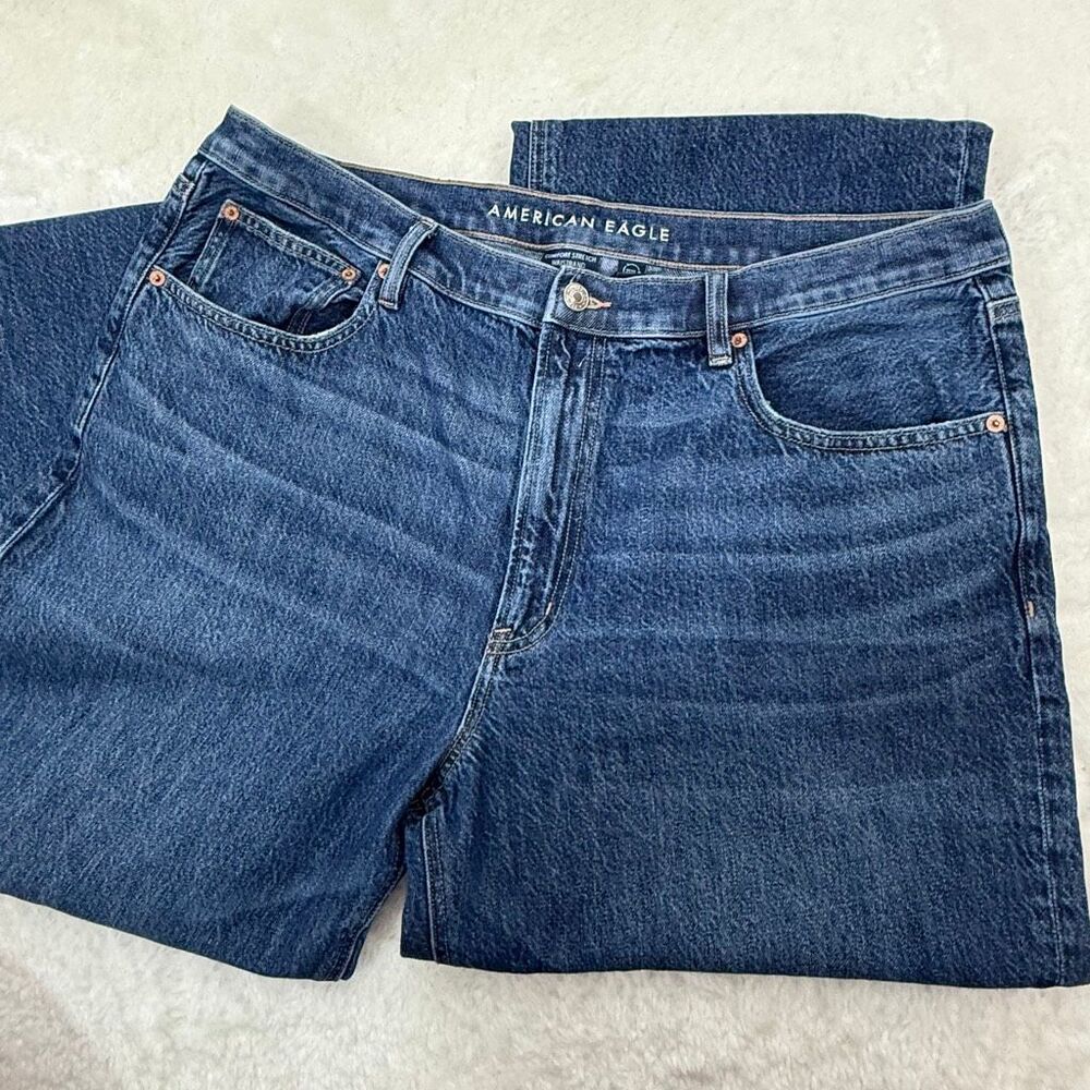 American Eagle Outfitters Low Rise Baggy Straight Dark Wash Jeans - Women's US 1